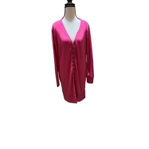 Zenana Longline Pink Cardigan Button-Down Pockets Soft Stretch Knit Sweater XL